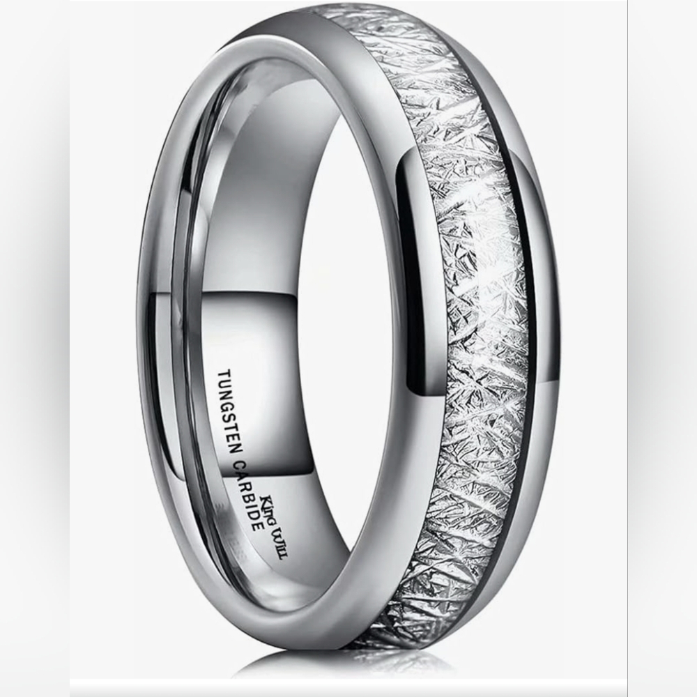 Men's Tungsten Carbide Silver Crystal Inlay Wedding Band